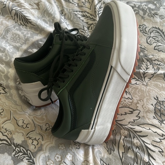 Stacked Vans Old Skool Thyme Green Tumbled Leather RARE Size 8.5 Womens (7 Mens) - Picture 4 of 5